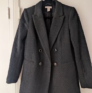 H&M Black Double-Breasted Bouclé Coat